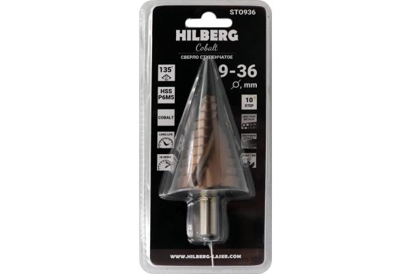 Сверло ступенчатое по металлу 9-36мм (10ступ) Hilberg (Р6М5) HSS-COBALT, ST0936