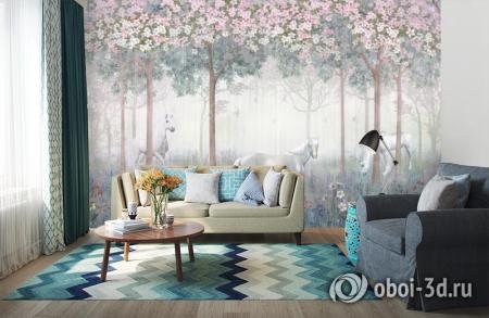 3D Фотообои «Лошади в цветущем саду» Песок 