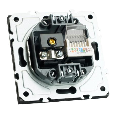 Розетка TV + компьютерная RJ-45 (механизм), серия Эмили, RST00-5106-05, платиново-серый, soft touch