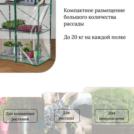 Парник-стеллаж 3 полки (сетка) 65*40*110 см, пвх пленка, мет. труба d-16мм 10524129