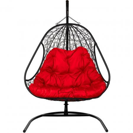 Кресло подвесное двойное "Primavera Brown" (красная подушка) на каркасе