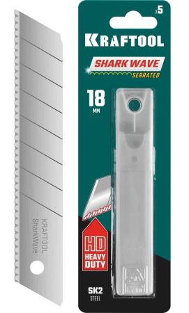 Лезвие KRAFTOOL Shark Wave сегментир. серрейторные 18мм, 5шт