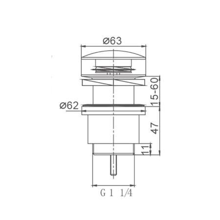 Выпуск для сифона click-clack цельномет. пробка 63мм без перелива F62-8 (белый+хром)