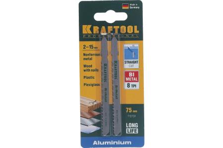 Полотна KRAFTOOL  для эл/лобзика, Bi-Metall, по мягкому металлу (3-15мм), EU-хвост., шаг 3мм, 75мм, 