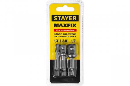 Набор STAYER MASTER "MAXFIX": Адаптеры для торцовых головок, сталь 40Cг, 3 предмета Е1/4-1/4", Е1/4-