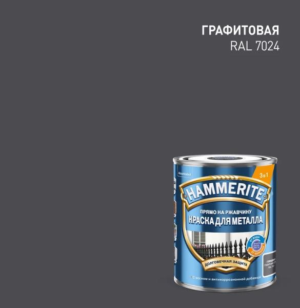 Краска Hammerite гладкая Графитовая RAL 7024 0,75л РОССИЯ