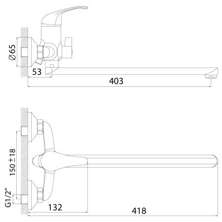 Смеситель для ванной ROSSINKA А35-32 длинный излив хром