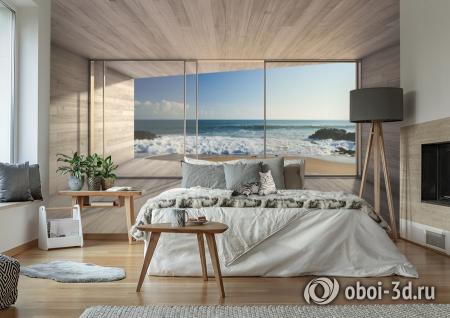 3D Фотообои «Вид из окна на прибой» Песок 300*240