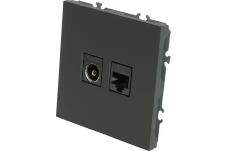 Розетка TV + компьютерная RJ-45 (механизм), серия Эмили, RST00-5106-05, черный уголь, soft touch