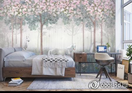 3D Фотообои «Лошади в цветущем саду» Песок 