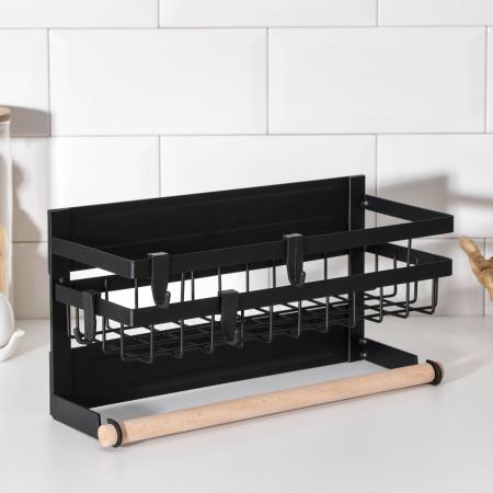 Полка на магните, 4 крючка, цвет черный 5516636