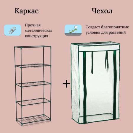 Парник-стеллаж 4 полки (сетка) 46*24*105 см, пвх пленка, мет. труба d-12мм 10524132