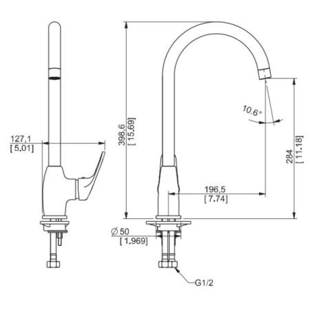 Смеситель для кухни ESKO PE519 "PALERMO" ВЫСОКИЙ ПОВОРОТНЫЙ ИЗЛИВ, КРЕПЛЕНИЕ "ДВЕ ШПИЛЬКИ"