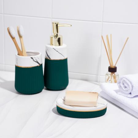 Набор для ванной 3пр., "Grace" (мыльницы, дозатор для мыла, стакан), цвет мрамор/зеленый 7500331
