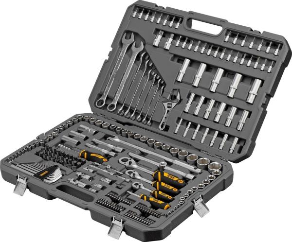 Набор инструментов, 1/2", 1/4", 3.8", CrV, S2, пластиковый кейс, 216 предметов// Denzel