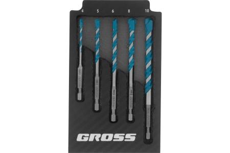 Набор сверл универсальных, Multipurpose PRO, 6-гр. хвостовик, 4-10мм, 5шт // Gross