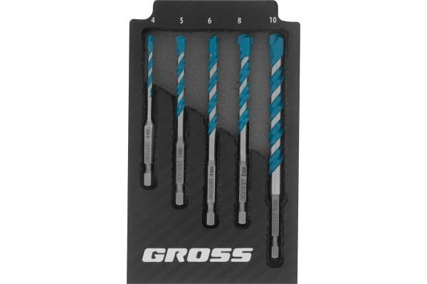 Набор сверл универсальных, Multipurpose PRO, 6-гр. хвостовик, 4-10мм, 5шт // Gross